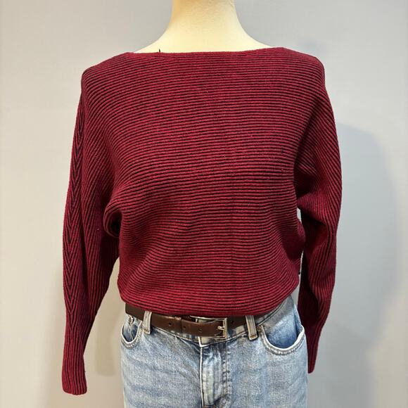 LOVE TREND burgundy and black ribbed crop sweater, size XL - Picture 2 of 6